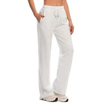 CakCton Women's Sweatpants with Pockets Joggers High Waisted Loose Workout Yoga Lounge Drawstring Active Casual Sports Pants, White, S