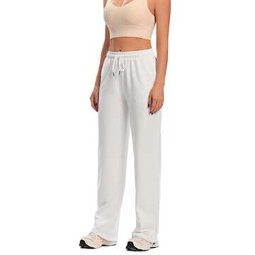 CakCton Women's Sweatpants with Pockets Joggers High Waisted Loose Workout Yoga Lounge Drawstring Active Casual Sports Pants, White, S