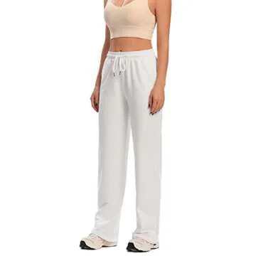 CakCton Women's Sweatpants with Pockets Joggers High Waisted Loose Workout Yoga Lounge Drawstring Active Casual Sports Pants, White, S