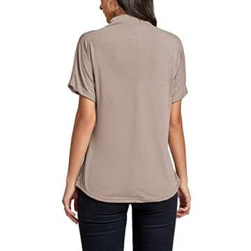 LYANER Women's Casual Mock Neck Ruffle Short Sleeve Summer Blouse Shirt Top Khaki Medium