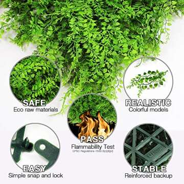 ULAND Artificial Hedges Panels, Topiary Fence Screening, Faux Greenery Grass Backdrop, Outdoor Privacy Wall Garden Fence Decoration, Pack of 6pcs 20"x20"