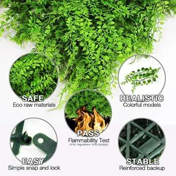 ULAND Artificial Hedges Panels, Topiary Fence Screening, Faux Greenery Grass Backdrop, Outdoor Privacy Wall Garden Fence Decoration, Pack of 6pcs 20"x20"