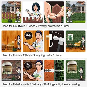 ULAND Artificial Hedges Panels, Topiary Fence Screening, Faux Greenery Grass Backdrop, Outdoor Privacy Wall Garden Fence Decoration, Pack of 6pcs 20"x20"