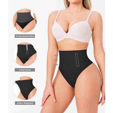 Nebility 2-Pack Thong Shapewear Tummy Control Shapewear Underwear Tummy Control Panties Seamless Sha...