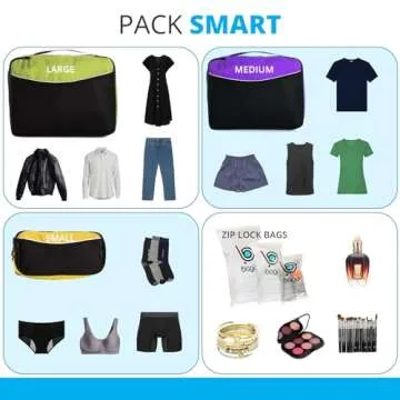 bago 8 Pcs Packing Cubes for Travel - 5 Travel Packing Cubes for Suitcases with 3 ZipLock Bags - Luggage Organizer Bags to Get Maximum Storage, Save Time & Effort to Pack (Green Red Purple Yellow)