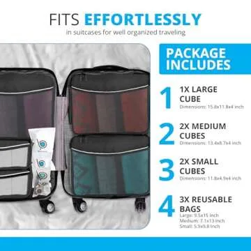 bago 8 Pcs Packing Cubes for Travel - 5 Travel Packing Cubes for Suitcases with 3 ZipLock Bags - Luggage Organizer Bags to Get Maximum Storage, Save Time & Effort to Pack (Green Red Purple Yellow)