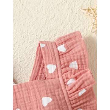 aichilra Baby Girl Love Print Romper Infant Girl One-Piece Bodysuit Short Sleeve Ruffled Summer Clothes Pink 0-6M