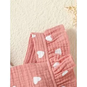 aichilra Baby Girl Love Print Romper Infant Girl One-Piece Bodysuit Short Sleeve Ruffled Summer Clothes Pink 0-6M