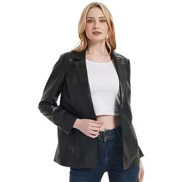 RISISSIDA Women Faux Leather Blazer Jacket Vegan Pleather Coat Black L