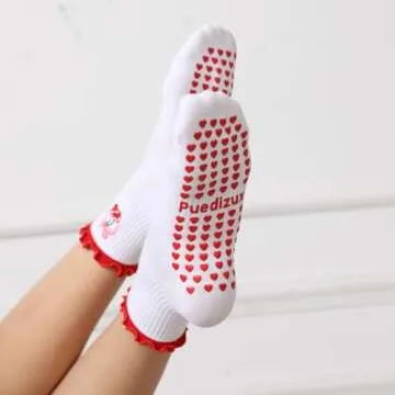 Puedizux Women’s Cute Grip Pilates Socks with Ruffles