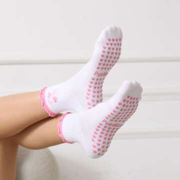 Puedizux Women’s Cute Grip Pilates Socks with Ruffles