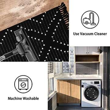 OJIA Boho Bathroom Rug 2 x 3ft, Indoor Accent Rug with Tassel, Machine Washable Cotton Hand-Woven Area Rug Farmhouse Throw Rug Indoor/Outdoor Floor Mat for Kitchen/Living Room/Bedroom/Doorway