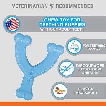 Nylabone Puppy Wishbone Chew Toy - Puppy Chew Toy for Teething - Puppy Supplies - Blue, Chicken Flavor, X-Small/Petite (1 Count)