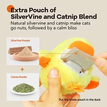 Potaroma Cat Toys Rechargeable Flapping Duck with SilverVine Catnip, Lifelike Quack Chirping, Touch Activated Kitten Kicker Plush Interactive Exercise Toys for All Breeds