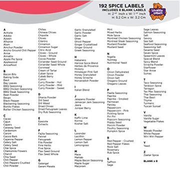 Farmhouse Spice Jar Labels Set 184 Preprinted + 8 Blank