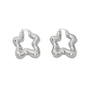 14K Gold Star Hoop Huggie Earrings Elegant Chic