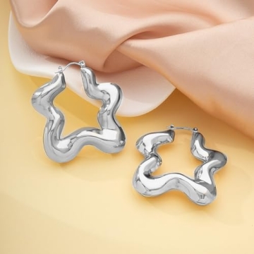 14K Gold Star Hoop Huggie Earrings Elegant Chic