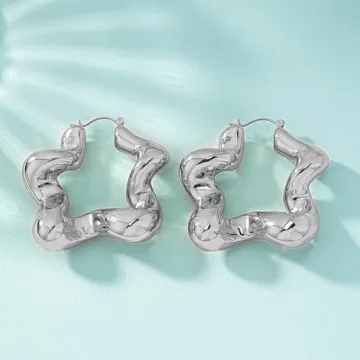 14K Gold Star Hoop Huggie Earrings Elegant Chic