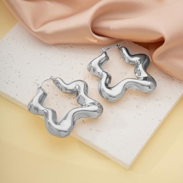 14K Gold Star Hoop Huggie Earrings Elegant Chic