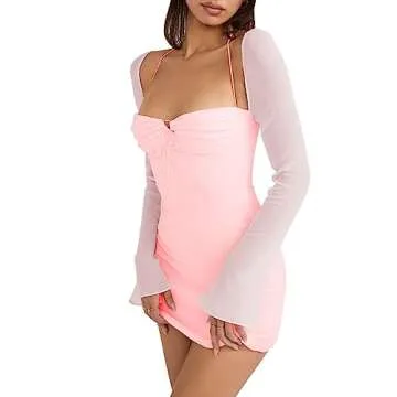 Stylish Women’s Puff Sleeve Mesh Mini Bodycon Dress