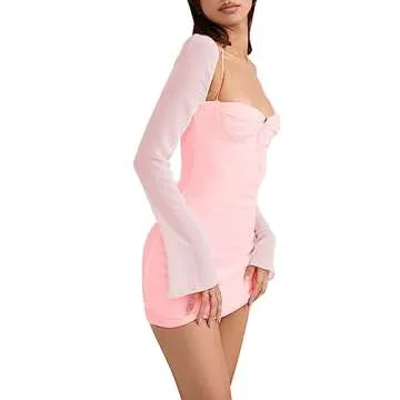 Stylish Women’s Puff Sleeve Mesh Mini Bodycon Dress