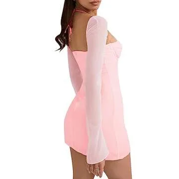 Stylish Women’s Puff Sleeve Mesh Mini Bodycon Dress