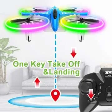 Dwi Dowellin 4.9 Inch Mini Drone for Kids LED Night Lights One Key Take Off Landing Flips RC Remote Control Small Flying Toys Drones for Beginners Boys and Girls Adults Nano Quadcopter, Blue