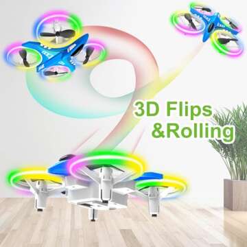 Dwi Dowellin 4.9 Inch Mini Drone for Kids LED Night Lights One Key Take Off Landing Flips RC Remote Control Small Flying Toys Drones for Beginners Boys and Girls Adults Nano Quadcopter, Blue