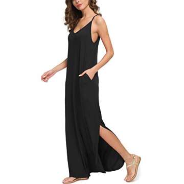 GRECERELLE Women's Summer Casual Loose Dress Beach Cover Up Long Cami Maxi Dress with Pocket Black-L...