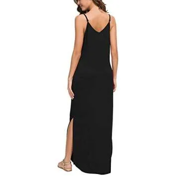 GRECERELLE Women's Summer Casual Loose Dress Beach Cover Up Long Cami Maxi Dress with Pocket Black-Large