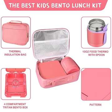 Pawtong Bento Lunch Box Set With 10oz Soup Thermo, Leak-proof Lunch Containers with 4 Compartment, K...