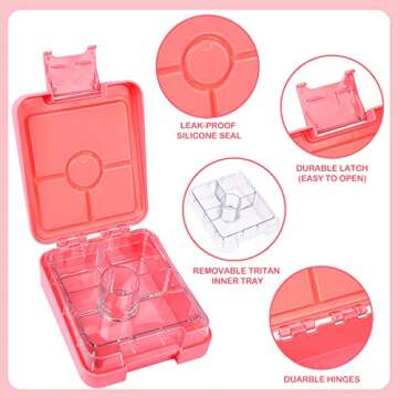 Pawtong Bento Lunch Box Set With 10oz Soup Thermo, Leak-proof Lunch Containers with 4 Compartment, Kids Hot Thermo Food Jar/Insulation Lunch Bag, Food Containers for School（Solid）