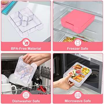 Pawtong Bento Lunch Box Set With 10oz Soup Thermo, Leak-proof Lunch Containers with 4 Compartment, Kids Hot Thermo Food Jar/Insulation Lunch Bag, Food Containers for School（Solid）