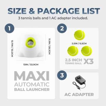 ALL FOR PAWS Automatic Ball Thrower for Dogs, Interactive Dog Ball Launcher Machine, Rechargeable Fetch Toy with 3 Tennis Balls Included, Adjustable Launch Distance, Ideal for Medium and Large Dogs