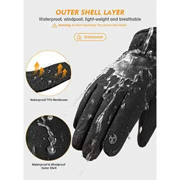 TRENDOUX Winter Gloves for Men, Water Resistance Women 3M Thinsulate, Outdoor Skiing Hiking Touchscreen, Windproof Cuff, Thick Thermal Wicking Insert, Snowboard Snow Running (Black L)