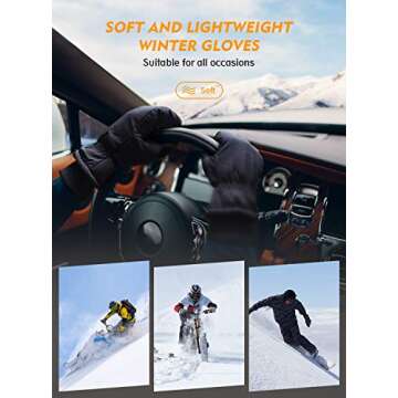 TRENDOUX Winter Gloves for Men, Water Resistance Women 3M Thinsulate, Outdoor Skiing Hiking Touchscreen, Windproof Cuff, Thick Thermal Wicking Insert, Snowboard Snow Running (Black L)