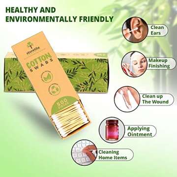 Storetite Organics, Biodegradable Bamboo Cotton Swabs - Buds for Ear Cleaning, Makeup, Pet Care, First Aid, Art & Crafts, Safe & Sustainable Alternative, Paper Packaging 500pcs