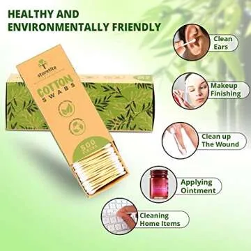 Storetite Organics, Biodegradable Bamboo Cotton Swabs - Buds for Ear Cleaning, Makeup, Pet Care, First Aid, Art & Crafts, Safe & Sustainable Alternative, Paper Packaging 500pcs