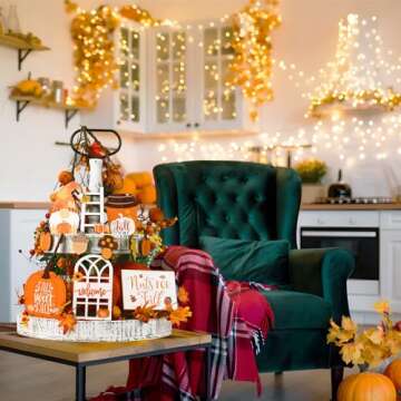 SY 14PCS Fall Tiered Tray Decor for Thanksgiving