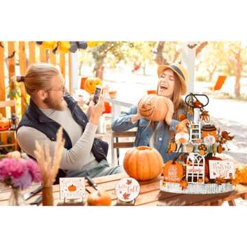 SY 14PCS Fall Tiered Tray Decor for Thanksgiving