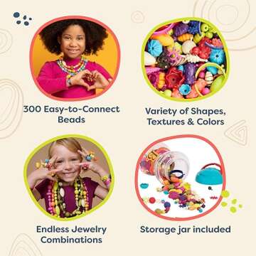 B. toys – Pop Arty! 300 Pcs- Jewlery Making Kit- Creative Pop Snap Bead Set for Kids –DIY Craft Jewelry Making Kit –Necklaces, Rings, Bracelets – 4 Years +