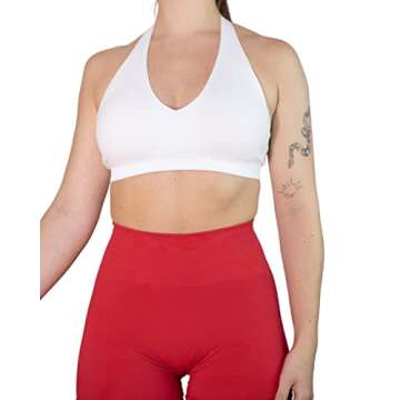 AUROLA Moon Seamless Halter Backless Sport Bra for Women Adjustable Padded Active Workout Gym Yoga Crop Tank Top Ivory