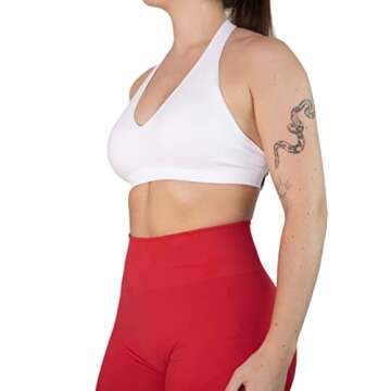 AUROLA Moon Seamless Halter Backless Sport Bra for Women Adjustable Padded Active Workout Gym Yoga Crop Tank Top Ivory