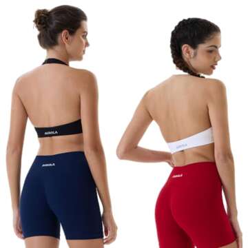 AUROLA Moon Seamless Halter Backless Sport Bra for Women Adjustable Padded Active Workout Gym Yoga Crop Tank Top Ivory