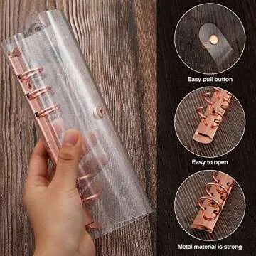 Tenare 2 Pcs Clear A6 Binder A6 Budget Binder A6 Glitter Binder PVC 6 Ring Binder Cover Rose Gold Soft Notebook Transparent Shell for Student Refillable Travel Office Supplies