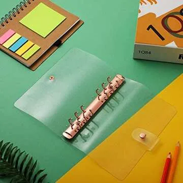 Tenare 2 Pcs Clear A6 Binder A6 Budget Binder A6 Glitter Binder PVC 6 Ring Binder Cover Rose Gold Soft Notebook Transparent Shell for Student Refillable Travel Office Supplies