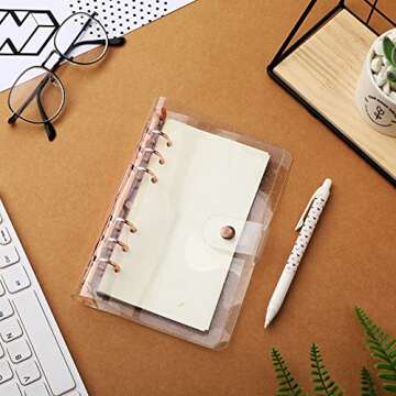 Tenare 2 Pcs Clear A6 Binder A6 Budget Binder A6 Glitter Binder PVC 6 Ring Binder Cover Rose Gold Soft Notebook Transparent Shell for Student Refillable Travel Office Supplies