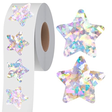 500 PCS Holographic Silvery Star Stickers - Self Adhesive Glitter Foil Stickers for Kids