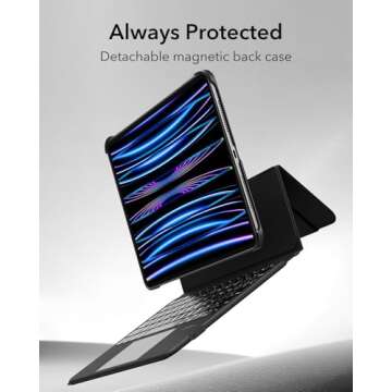 ESR Ascend Keyboard Case for iPad Air 11-Inch (2024 M2) & iPad Pro 11 (4th/3rd/2nd/1st Gen), iPad Air 5th/4th, Magnetic Detachable, Adjustable Portrait/Landscape Stand, Black