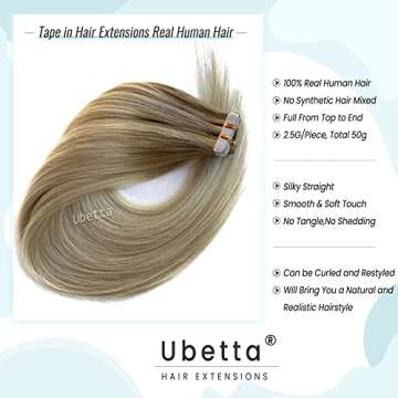 Ombre Hair Extensions Real Human Hair Tape ins Extensions, Ash Blonde to Light Blonde Highligted Tape in Hair Extensions Human Hair for Women,20 Pieces Double Sided Invisible Tape Hair 14Inch